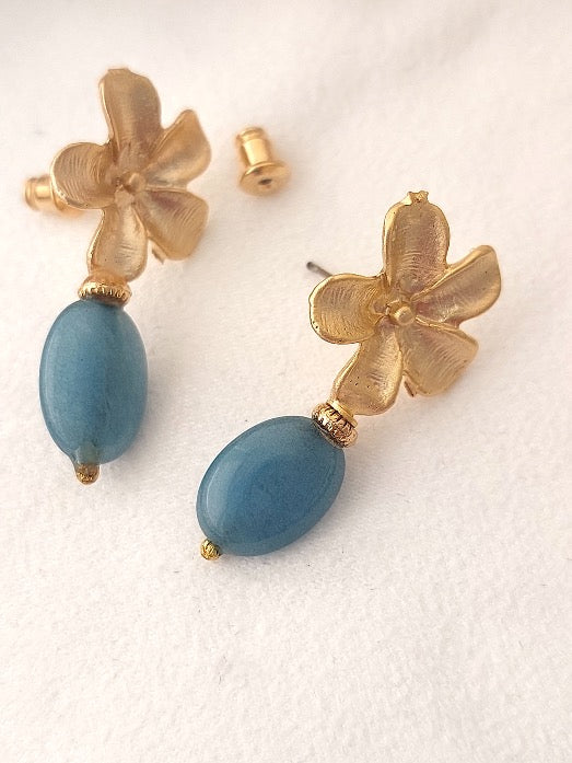 Parure de Bijoux Bague Manchette Boucles d'Oreilles Quartz Rose Couleur Or