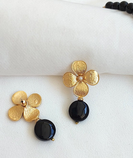 Jewelry Set Necklace Earrings Ring 3 pieces Handmade Gemstones Black Quartz Grey Crystal Pearl Great Gift for Woman