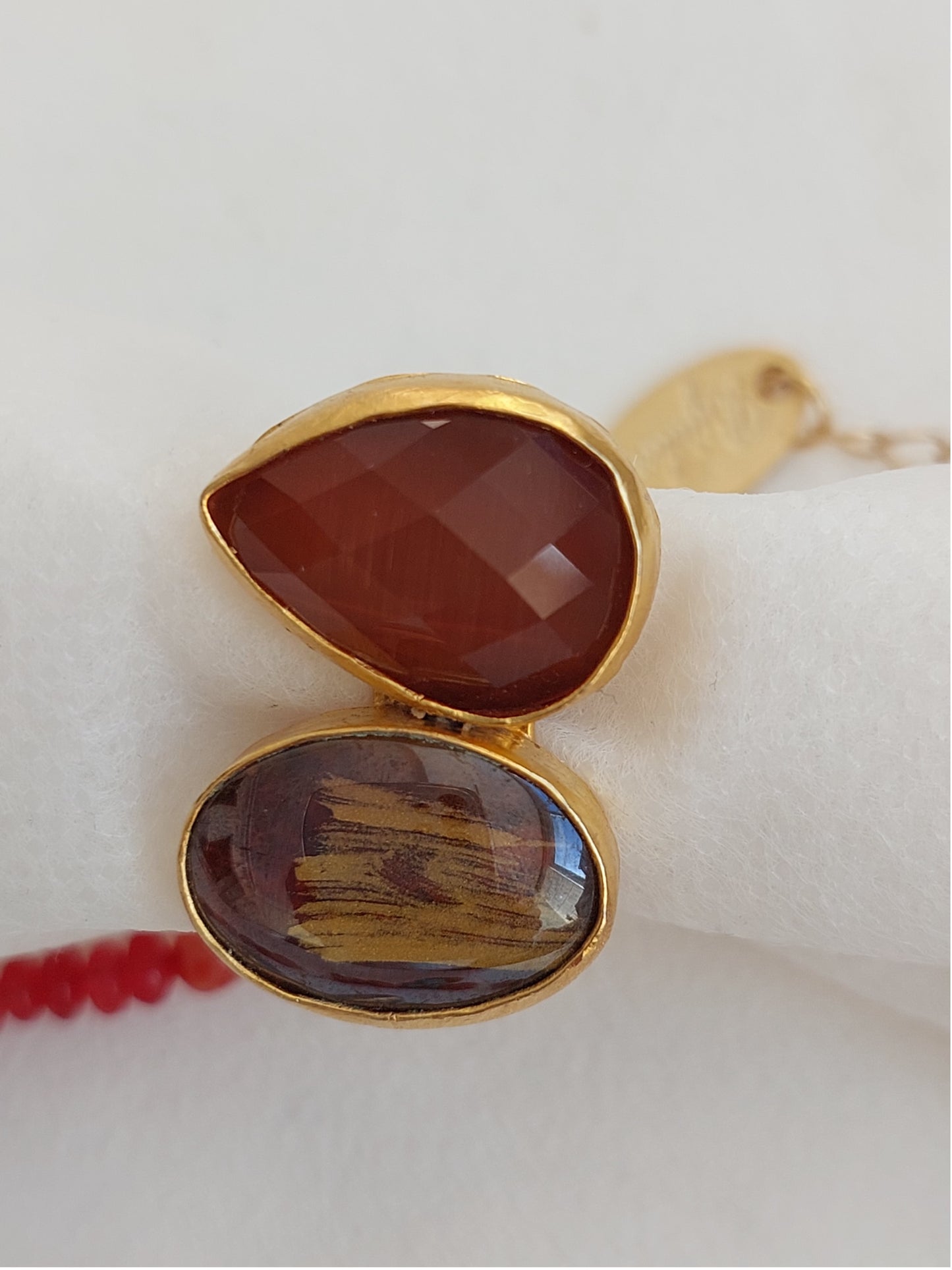 Conjunto de Joyas Collar Pendientes Anillo 3 Piezas Piedras Preciosas Hechas a Mano Rosa Rojo Jaspe Turquesa Gran Regalo para Mujer