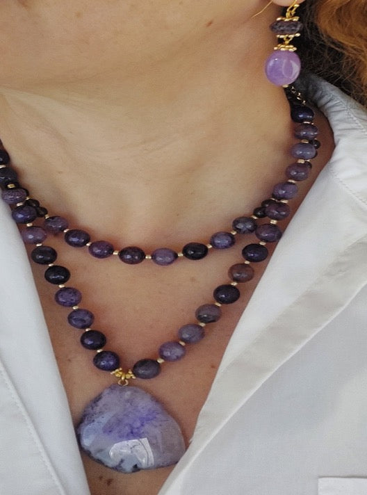 Schmuckset Halskette Ohrringe Ring 3 Stück Handgefertigte Edelsteine ​​Lila Charoit Amethyst Tolles Geschenk für die Frau