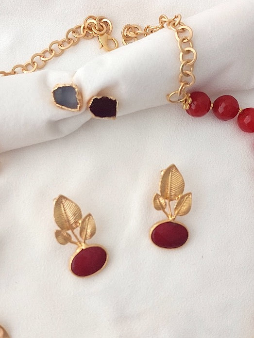 Jewelry Set Necklace Earrings Ring 3 pieces Handmade Gemstones Red Rhodonite Jasper Great Gift for Woman