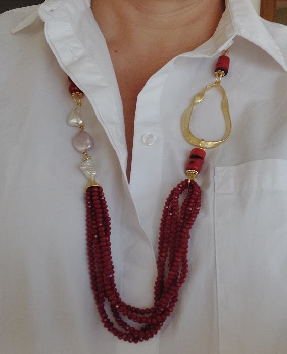 Jewelry Set Necklace Earrings Ring 3 pieces Handmade Gemstones Red Rhodonite Jasper Great Gift for Woman