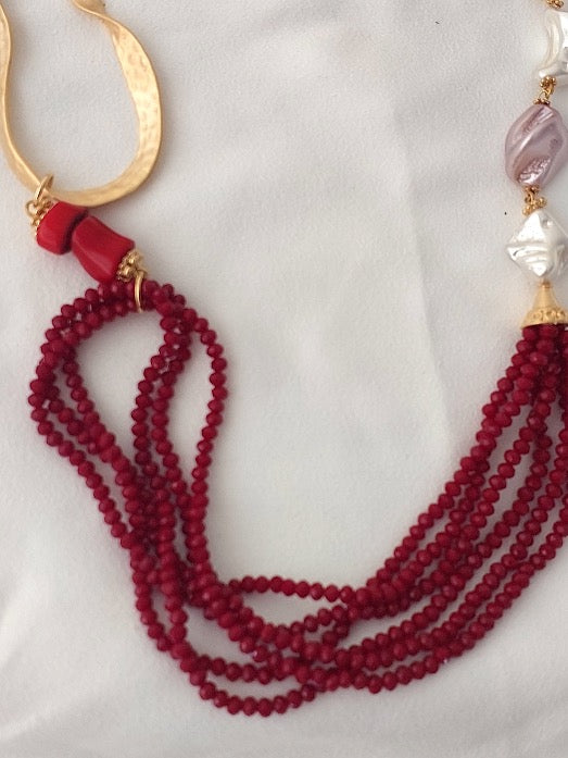 Jewelry Set Necklace Earrings Ring 3 pieces Handmade Gemstones Red Rhodonite Jasper Great Gift for Woman