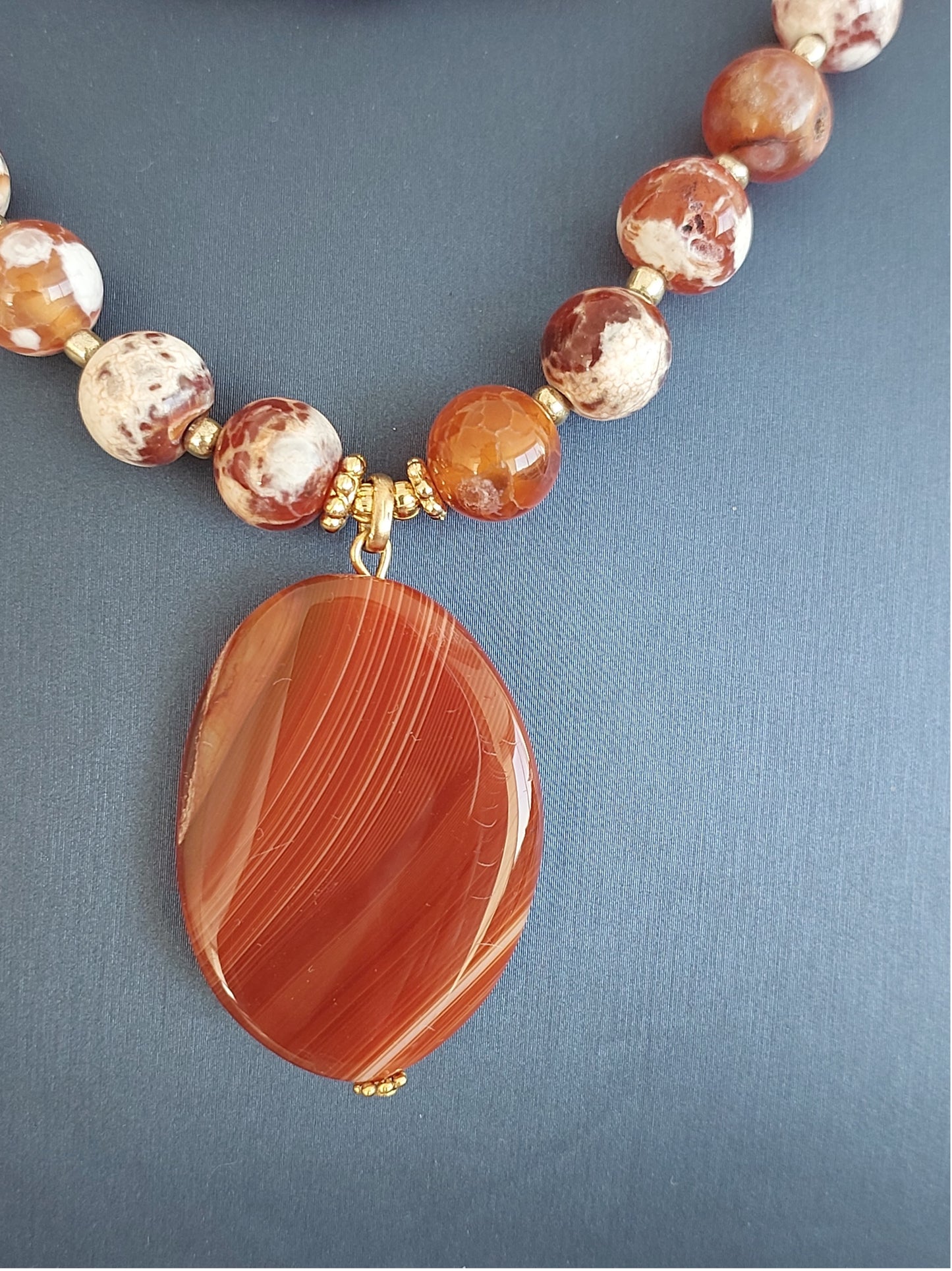 Jewelry Set Necklace Ring Double Layered 2 pieces Handmade Gemstones Peach Jasper Cornelian Great Gift for Woman