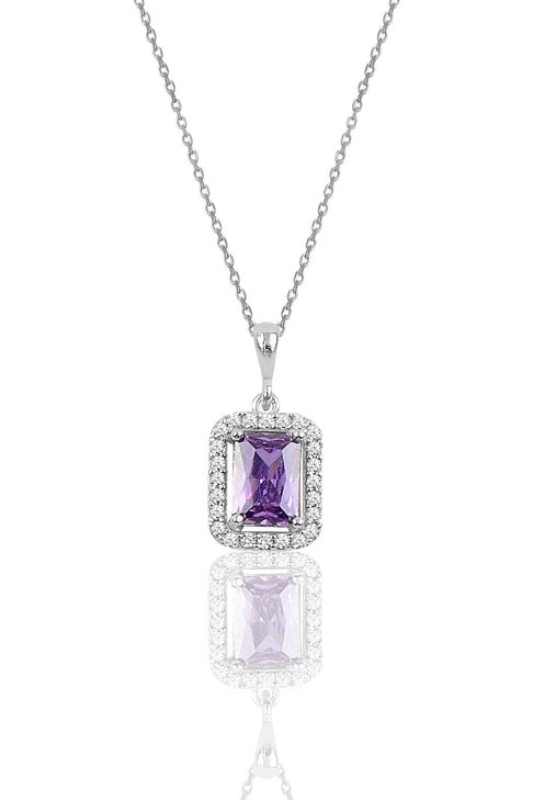 Conjunto de Joyas Amatista Collar Anillo Pendientes Plata S925 Color Morado Zirconias