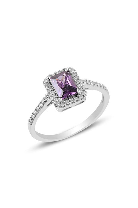 Conjunto de Joyas Amatista Collar Anillo Pendientes Plata S925 Color Morado Zirconias