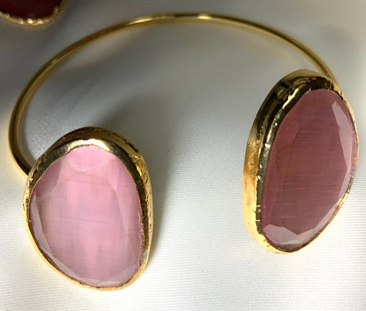 Conjunto de Joyas Brazalete Anillo Pendientes Cuarzo Rosa Color Oro