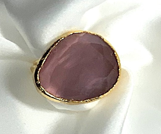 Conjunto de Joyas Brazalete Anillo Pendientes Cuarzo Rosa Color Oro