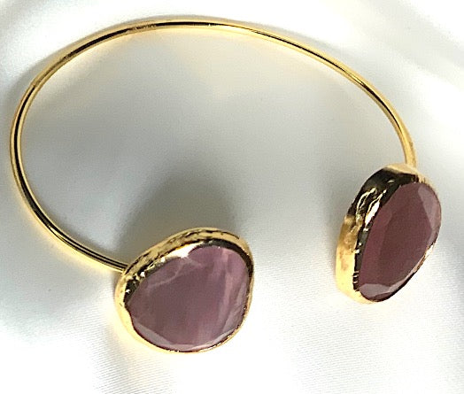 Conjunto de Joyas Brazalete Anillo Pendientes Cuarzo Rosa Color Oro