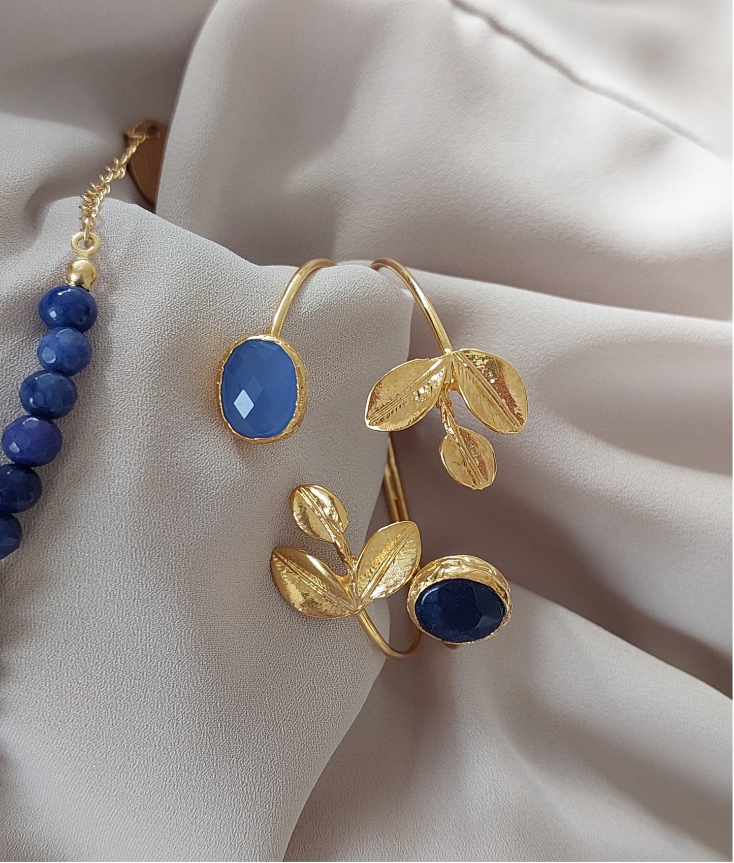 Jewelry Set Double Layered Necklace Bracelet Ring Earrings Handmade Gemstones Blue Sodalite Lazurite Stones Great for Gifts 4 pieces