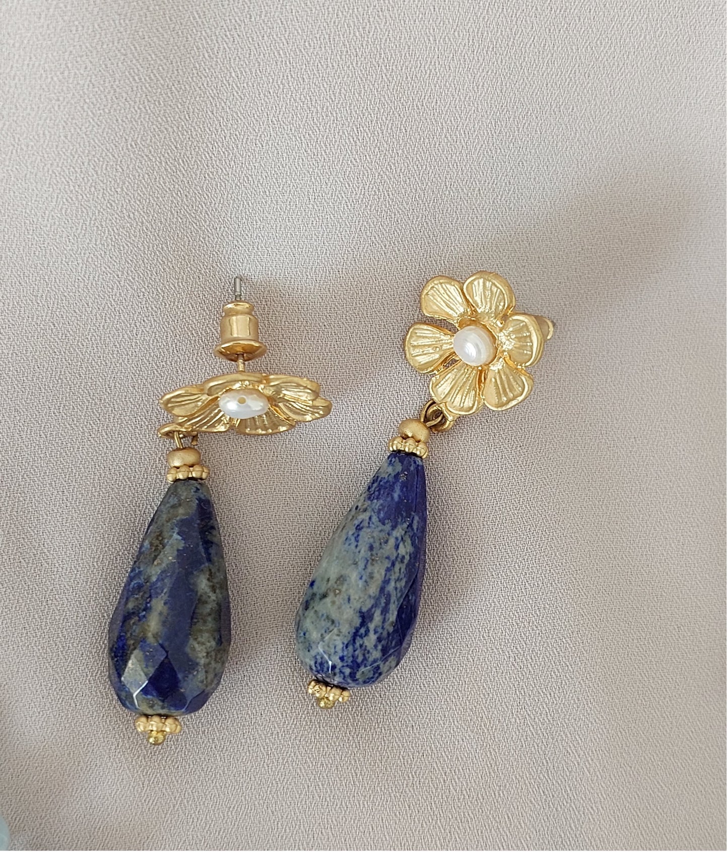 Jewelry Set Double Layered Necklace Bracelet Ring Earrings Handmade Gemstones Blue Sodalite Lazurite Stones Great for Gifts 4 pieces