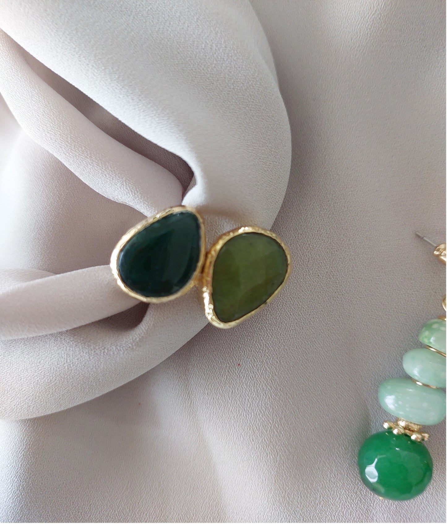 Jewelry Set Double Layered Necklace Earrings Bracelet Ring handmade Gemstones Green Epidote Agate Aventurine Great Gift for Woman 4 pieces