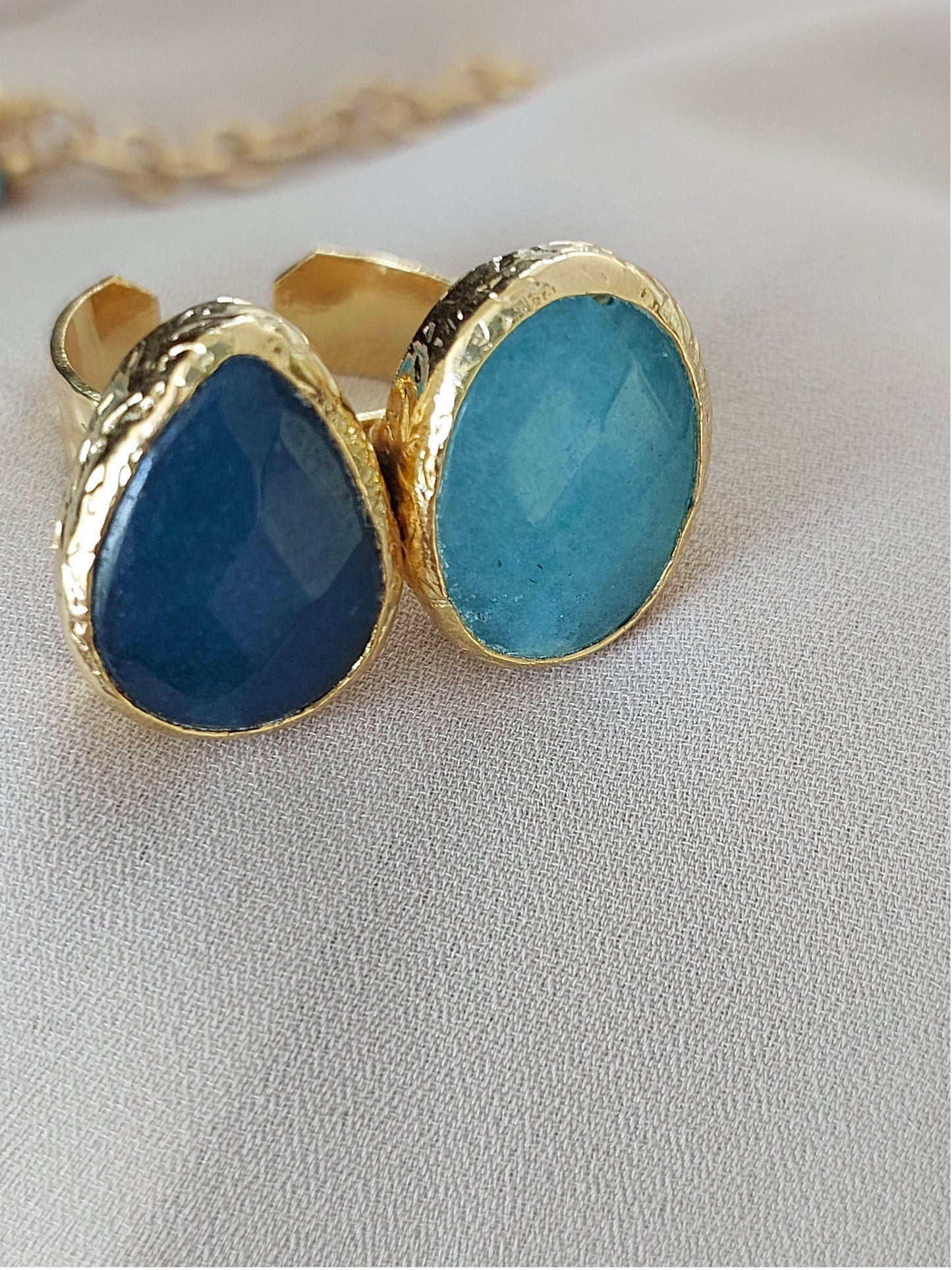 Jewelry Set Double layer Necklace Bracelet Ring Earrings Handmade Gemstones Blue Apatite Stones Great for Gifts 4 pieces