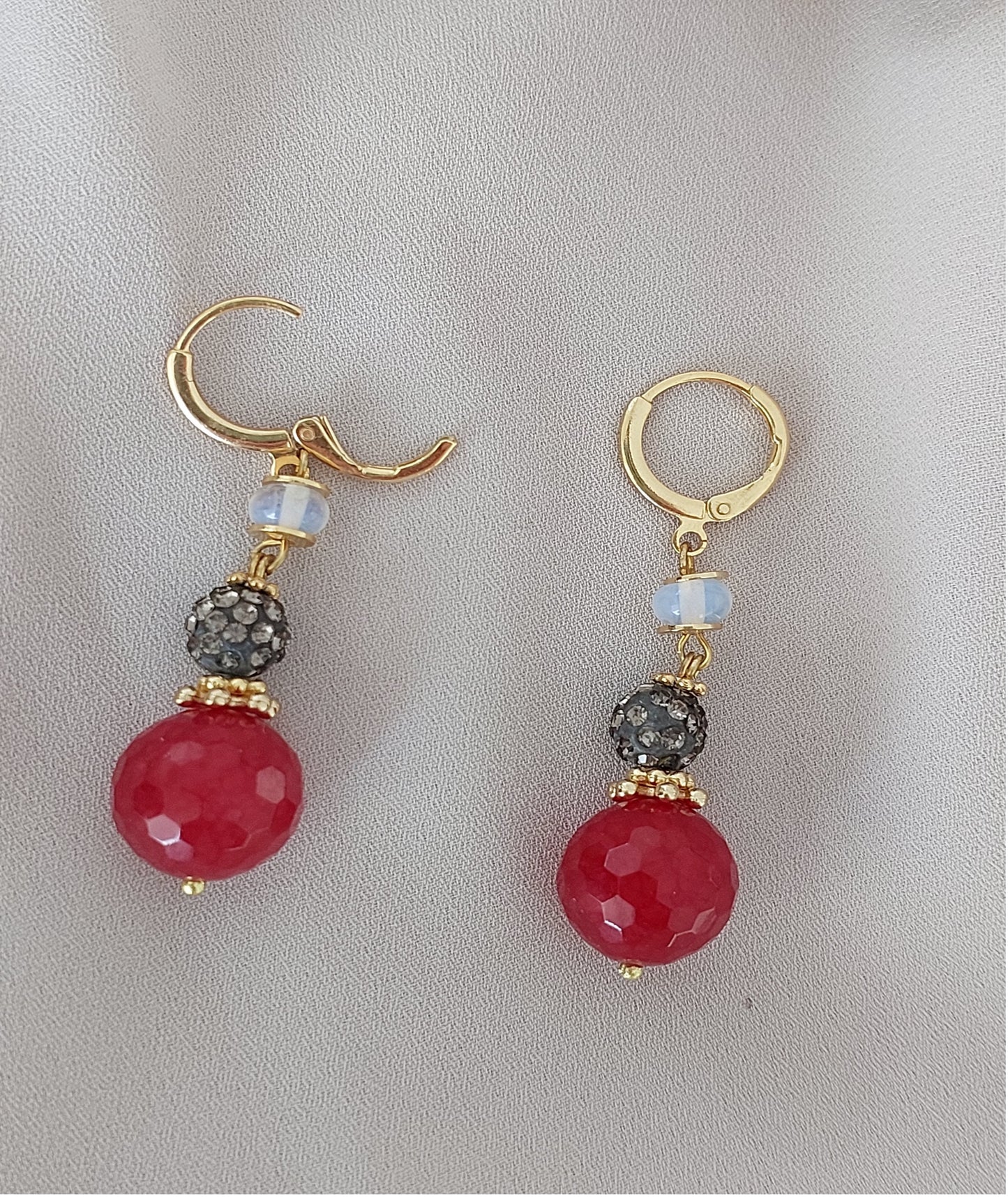 Jewelry Set Long Necklace Bracelet Ring Earrings Handmade Gemstones Red Onyx Stones Great for Gifts 4 pieces