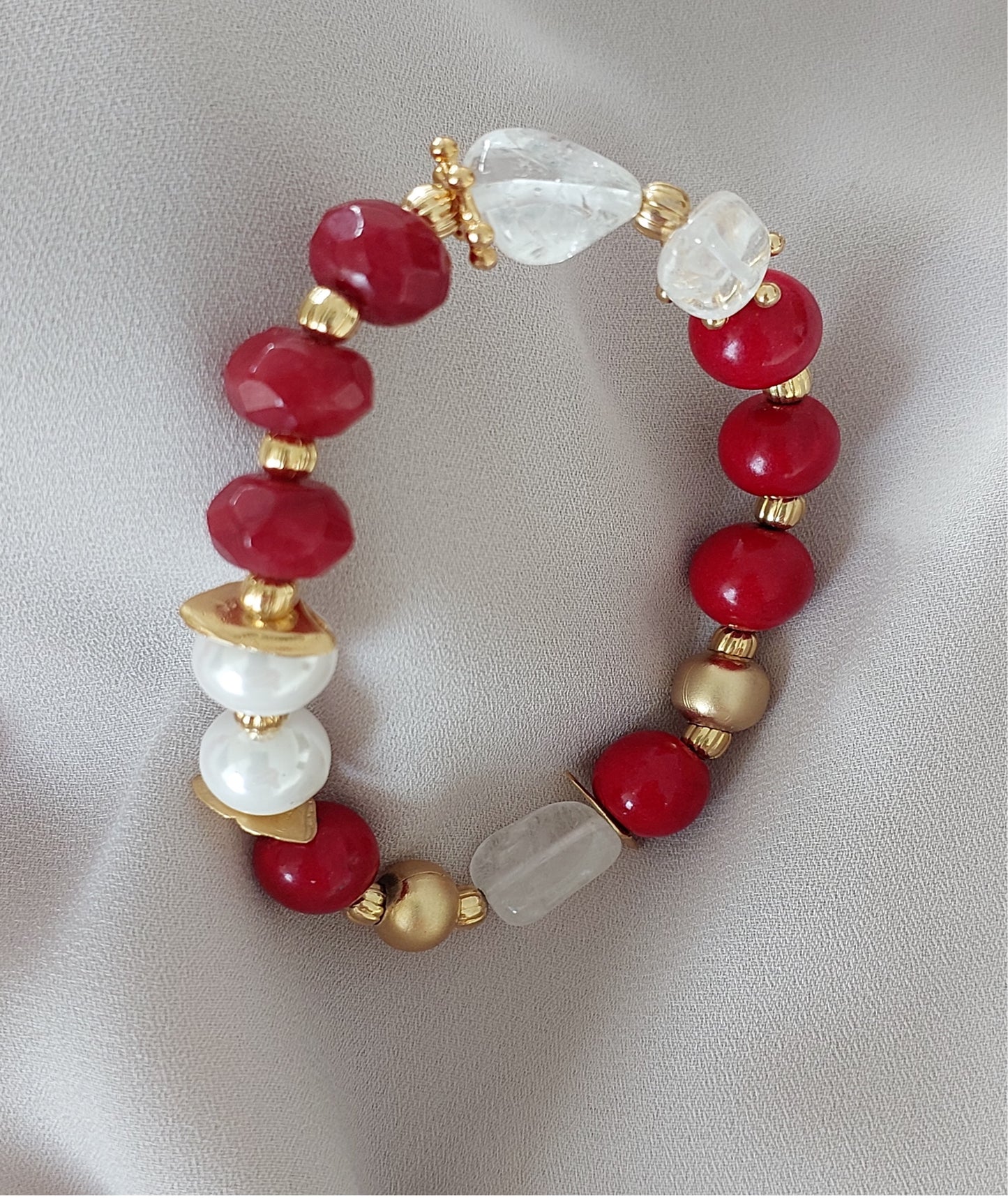 Jewelry Set Long Necklace Bracelet Ring Earrings Handmade Gemstones Red Onyx Stones Great for Gifts 4 pieces