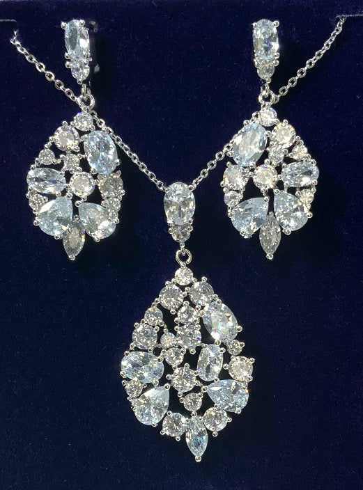 Jewelry Set Necklace Earrings Zircon White Gold