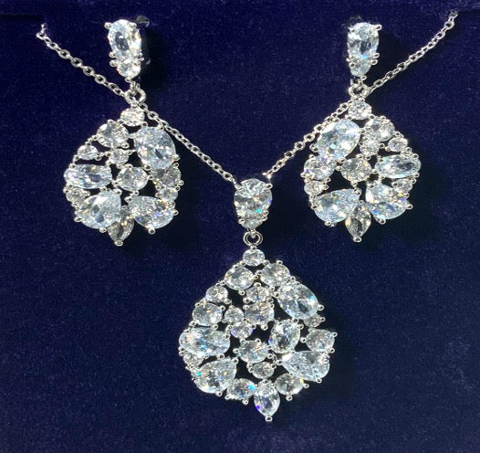 Jewelry Set Necklace Earrings Zircon White Gold