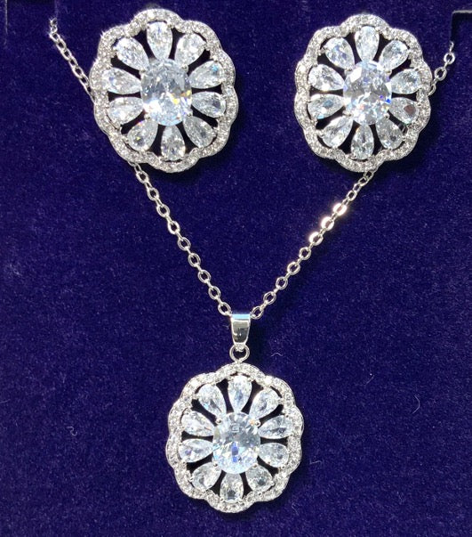 Jewelry Set Necklace Earrings Zircon White Gold