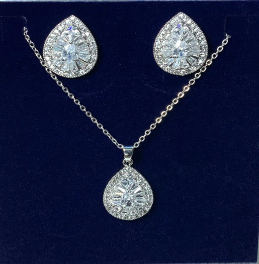 Jewelry Set Necklace Earrings Zircon White Gold