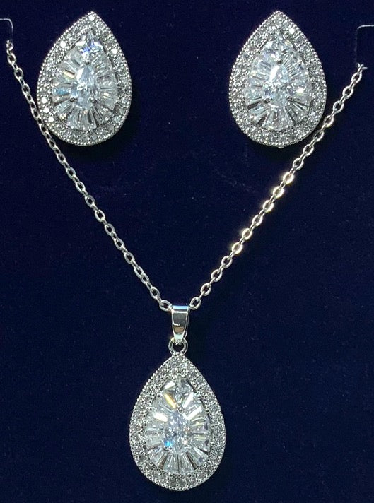 Jewelry Set Necklace Earrings Zircon White Gold