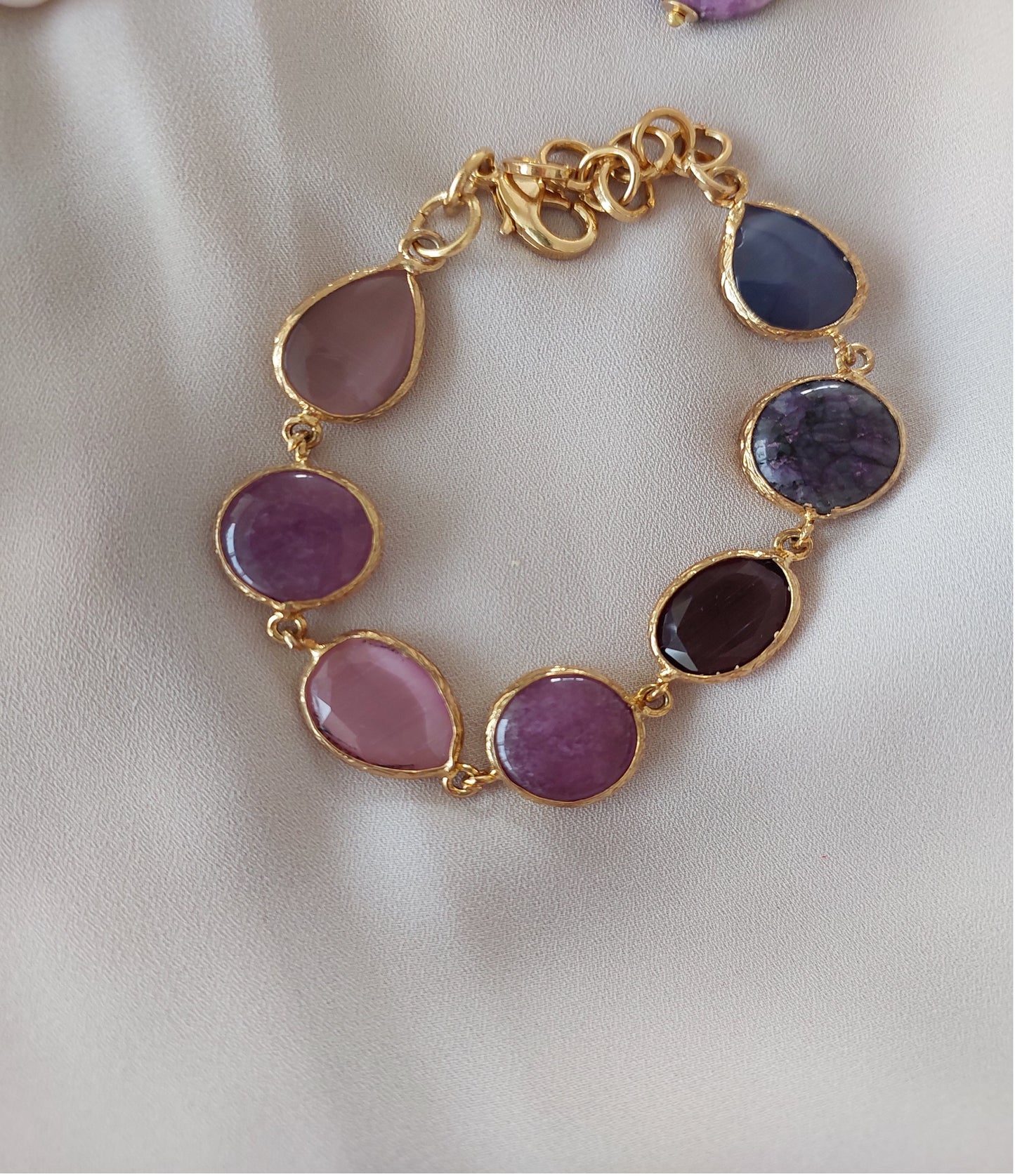 Jewelry Set Necklace Earrings Ring Bracelet Handmade Gemstones Amethyst Sugilite Pendant Purple Quartz Pearl 4 pieces Great Gift for Woman