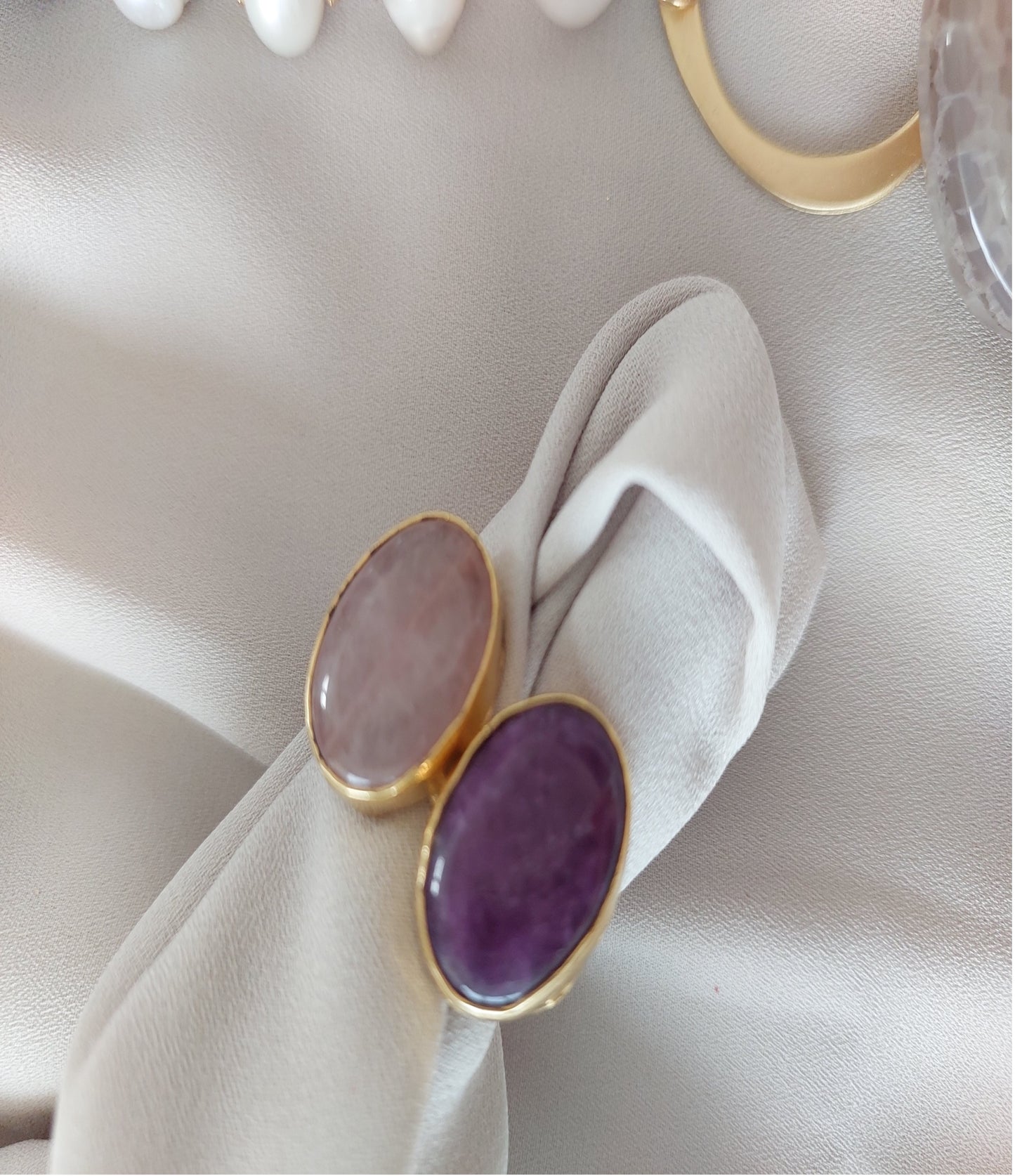 Jewelry Set Necklace Earrings Ring Bracelet Handmade Gemstones Amethyst Sugilite Pendant Purple Quartz Pearl 4 pieces Great Gift for Woman