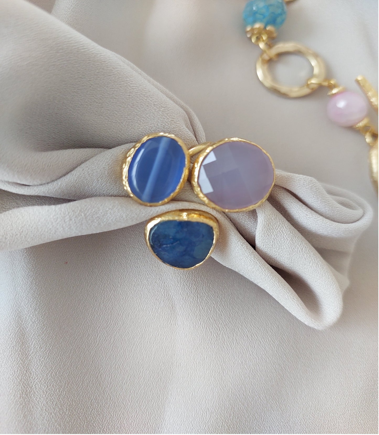Schmuckset Halskette Armband Ring 3 Stück Handgemachte Edelsteine ​​Blauer Sodalith Ideal für Geschenke