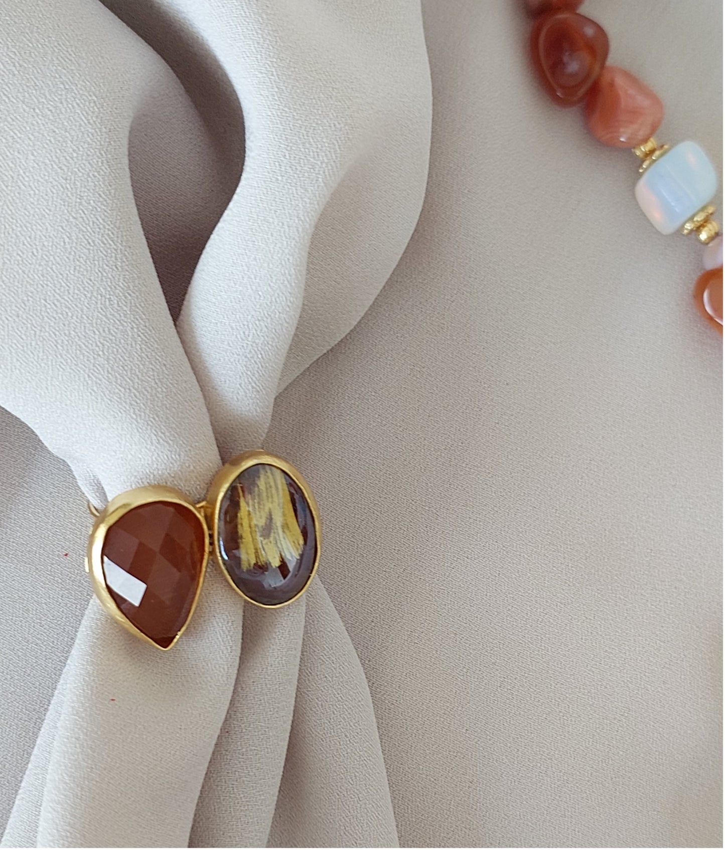 Conjunto de Joyas Collar Pendientes Anillo 3 Piezas Piedras Preciosas Hechas a Mano Rosa Rojo Jaspe Turquesa Gran Regalo para Mujer