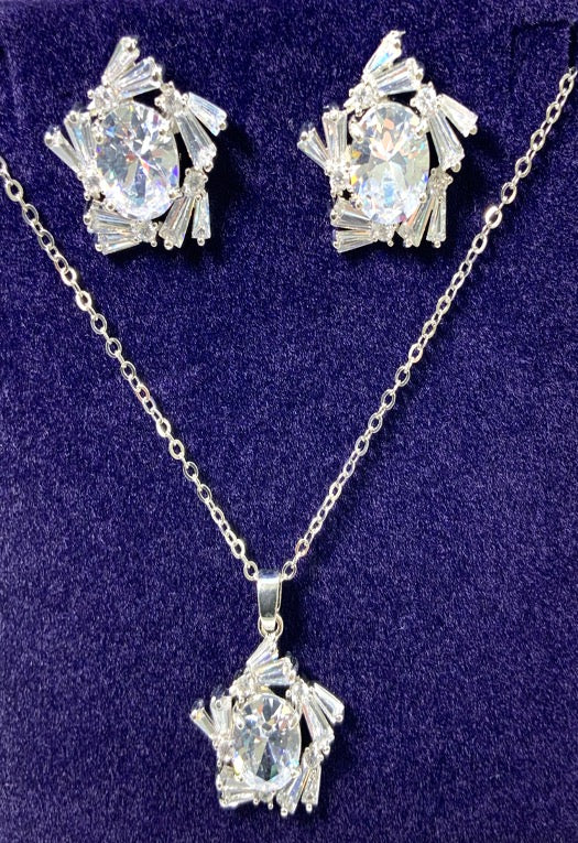 Jewelry Set Necklace Earrings Zircon White Gold