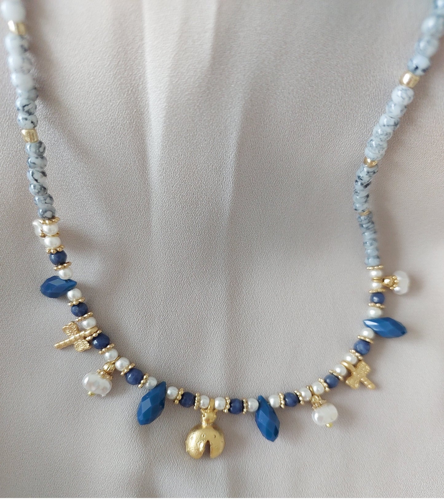 Schmuckset Halskette Ohrringe 2 Stück handgefertigte Edelsteine ​​Türkis Amazonit Blau Perlen Gold Anhänger Tolles Geschenk für die Frau