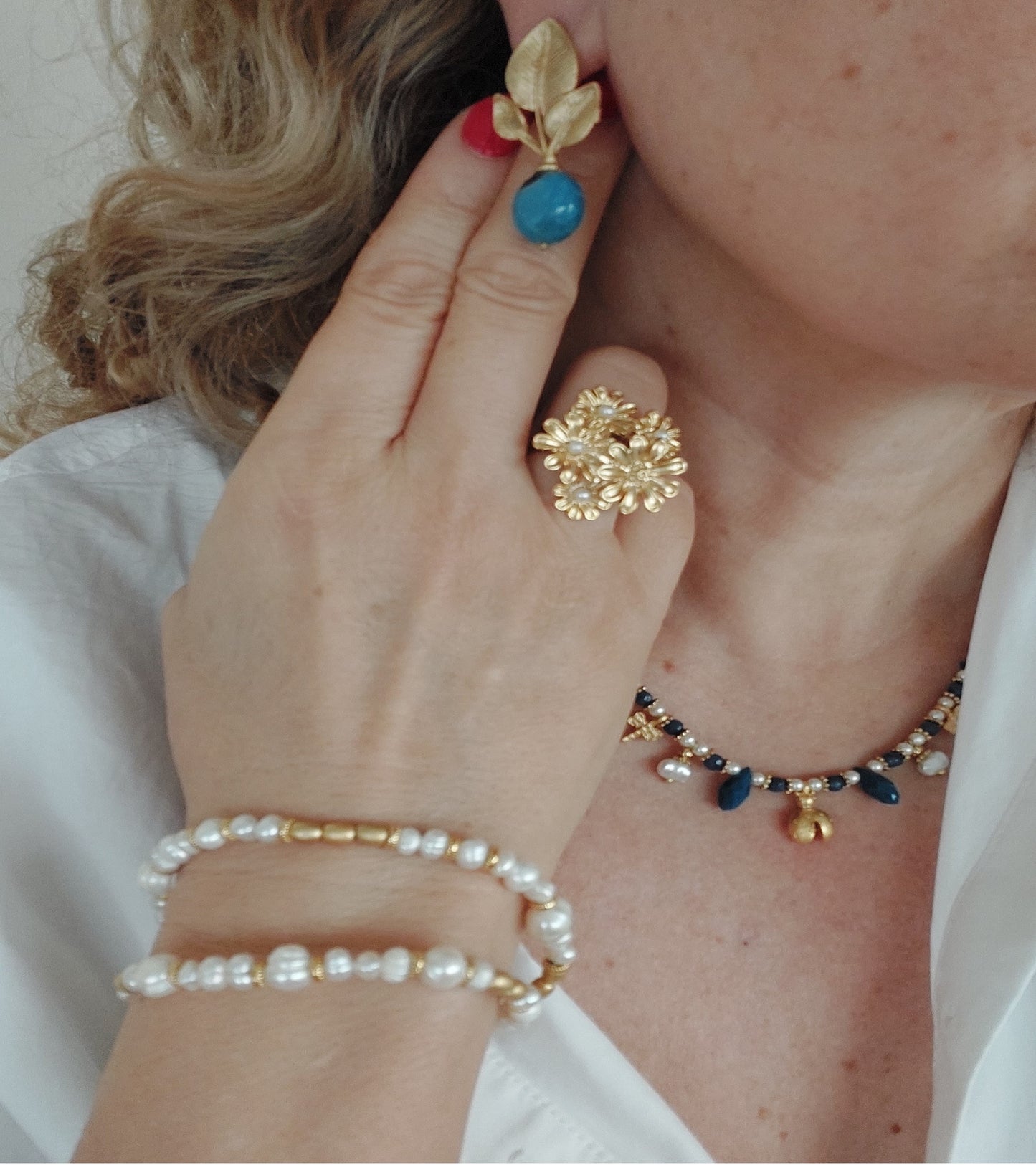 Schmuckset Halskette Ohrringe 2 Stück handgefertigte Edelsteine ​​Türkis Amazonit Blau Perlen Gold Anhänger Tolles Geschenk für die Frau