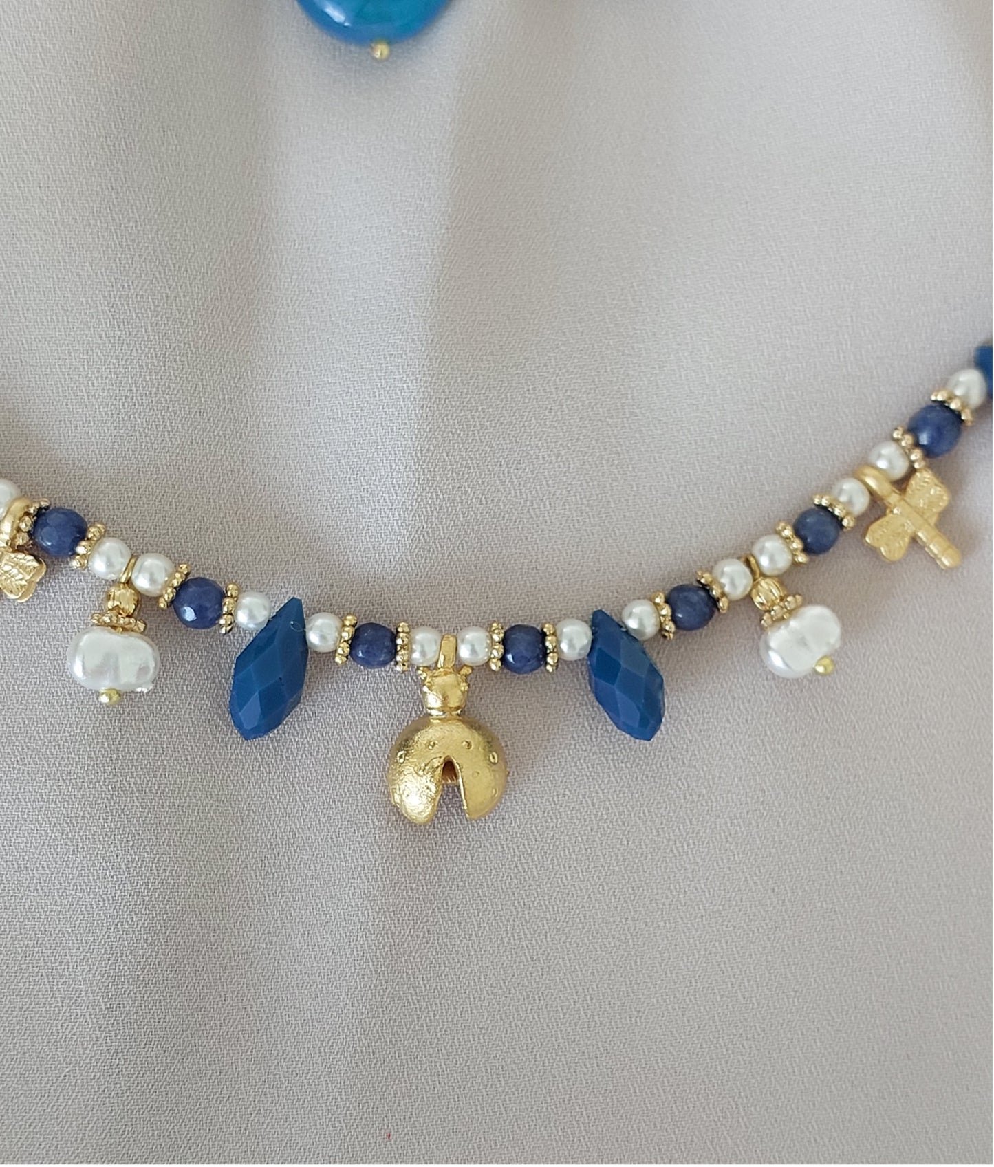 Schmuckset Halskette Ohrringe 2 Stück handgefertigte Edelsteine ​​Türkis Amazonit Blau Perlen Gold Anhänger Tolles Geschenk für die Frau