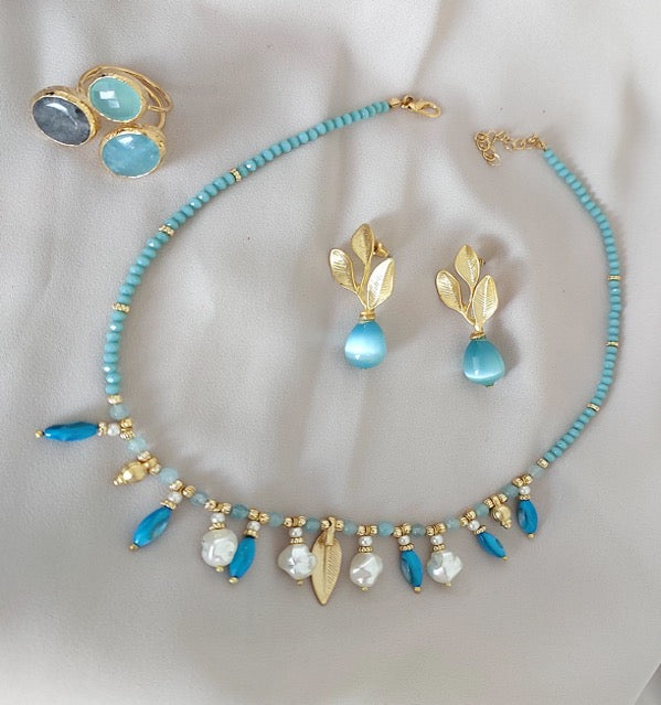Schmuckset Halskette und Ring handgefertigte Edelsteine ​​Grüner Achat Malachit Tolles Geschenk für die Frau