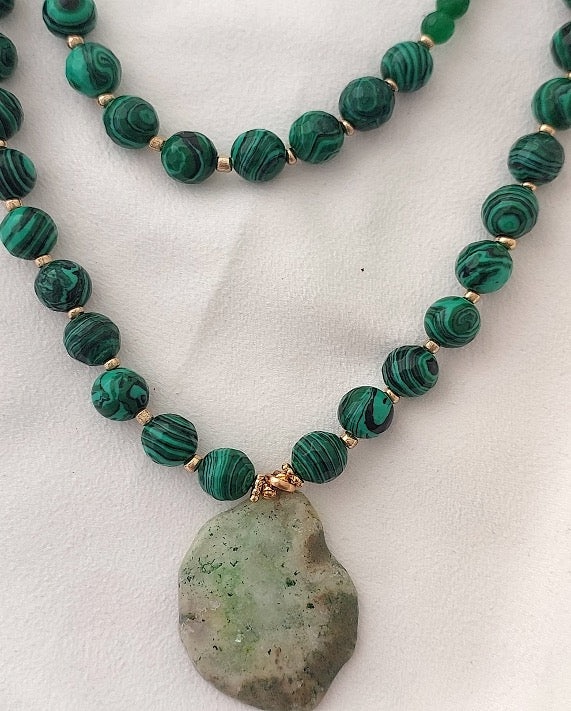 Jewelry Set Necklace and Ring handmade Gemstones Green Agate Malachite Great Gift for Woman