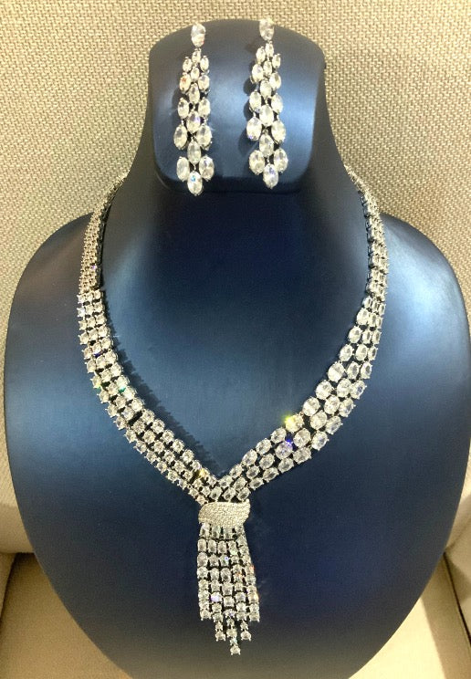 Jewelry Set Wedding Necklace Earrings White Gold Color Zirconia