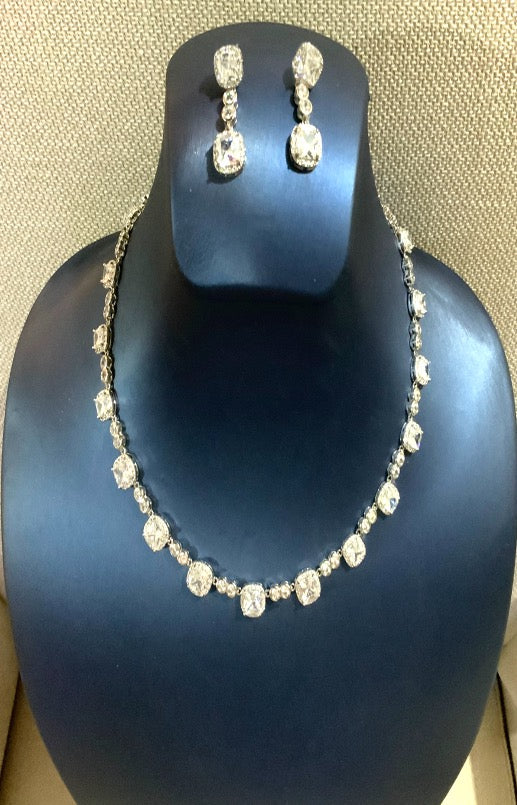 Conjunto de Joyas Collar de Boda Pendientes Circonitas Color Oro Blanco
