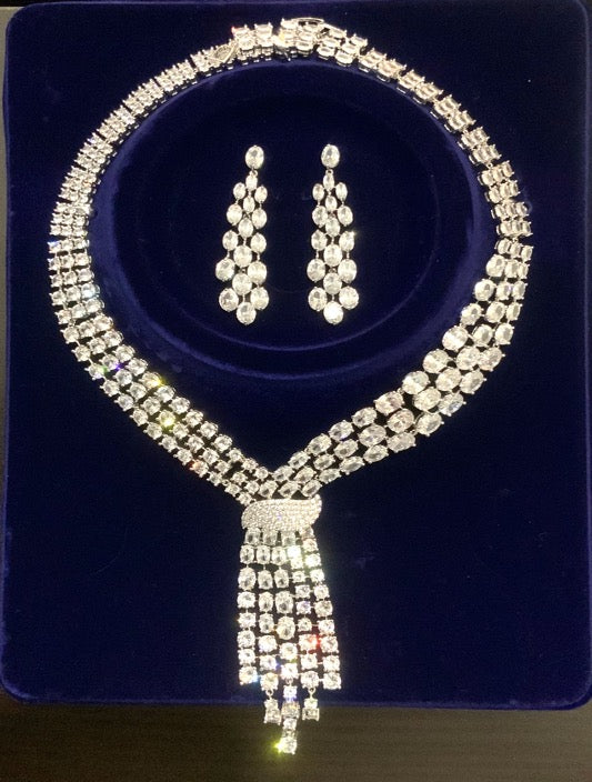 Conjunto de Joyas Collar de Boda Pendientes Circonitas Color Oro Blanco