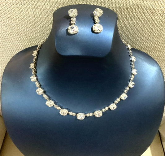 Jewelry Set Wedding Necklace Earrings White Gold Color Zirconia