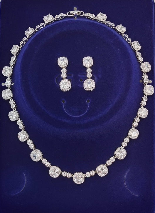 Conjunto de Joyas Collar de Boda Pendientes Circonitas Color Oro Blanco