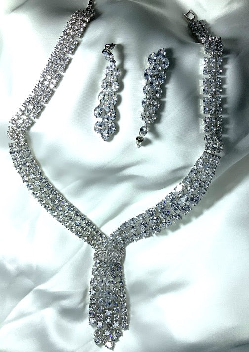 Conjunto de Joyas Collar de Boda Pendientes Circonitas Color Oro Blanco