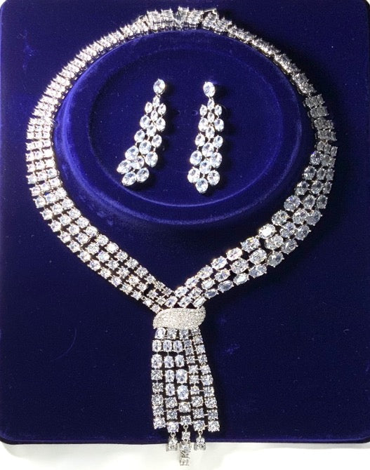 Conjunto de Joyas Collar de Boda Pendientes Circonitas Color Oro Blanco