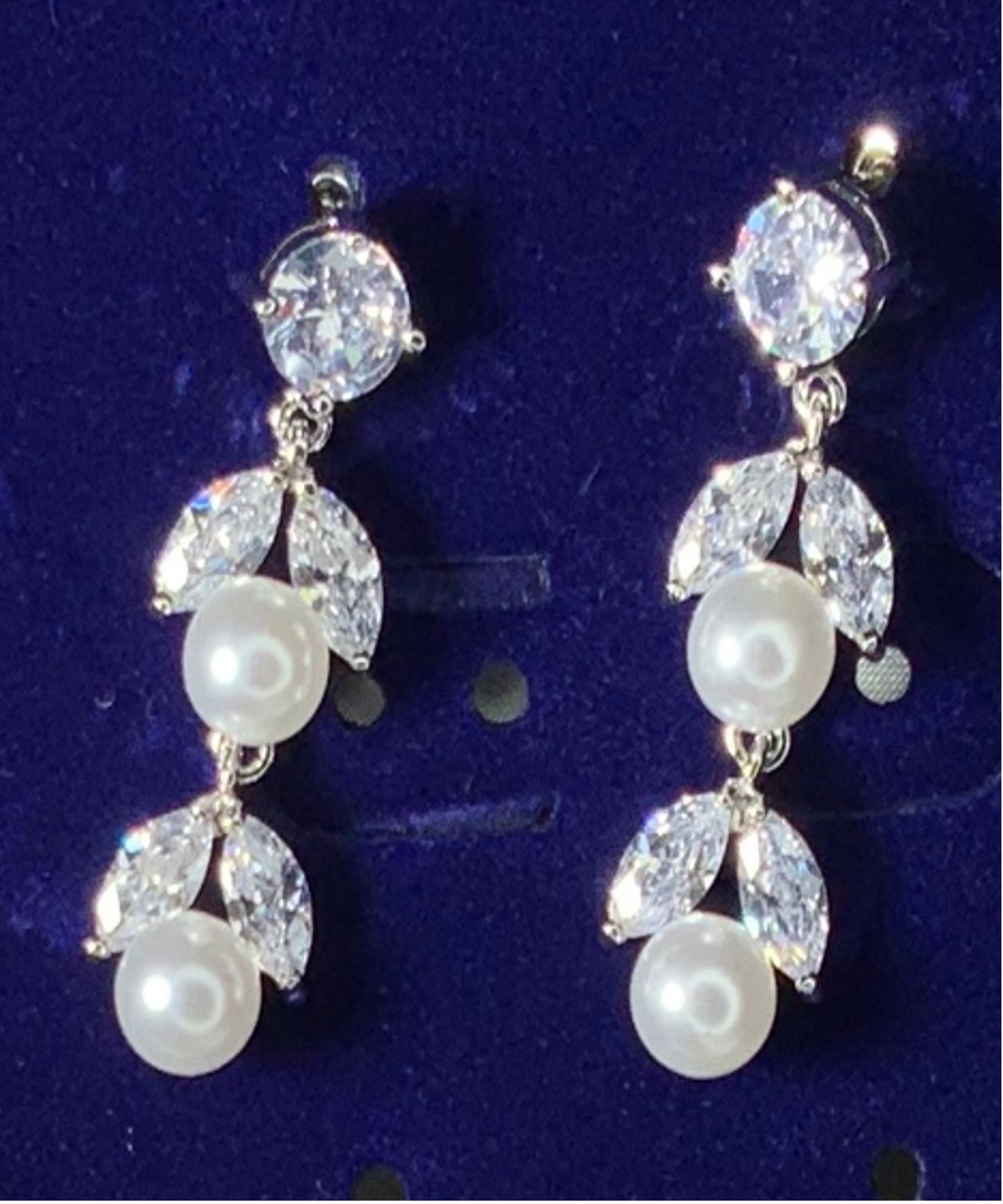 Conjunto de Joyas Boda Collar Perlas Pendientes Circonita Color Blanco