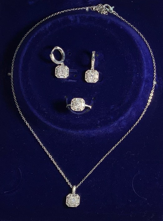 Conjunto de Joyas Circón Blanco Collar Anillo Pendientes