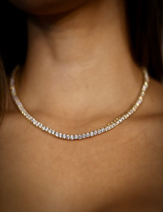 Collar 3mm Tennis Diamante Circonita Color Oro amarillo