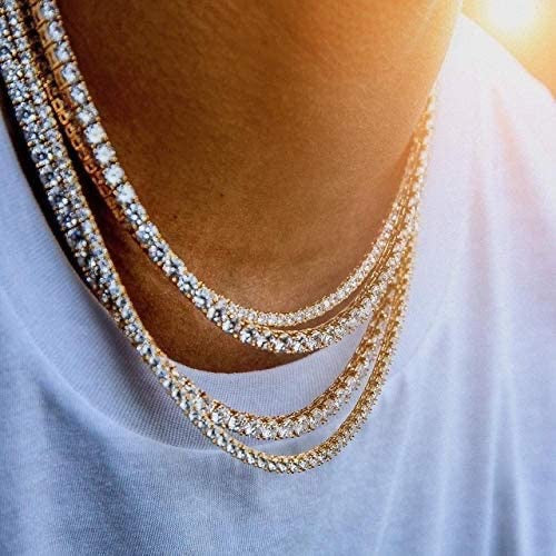 Collier 4MM Tennis Diamant Zircon Couleur Or Jaune