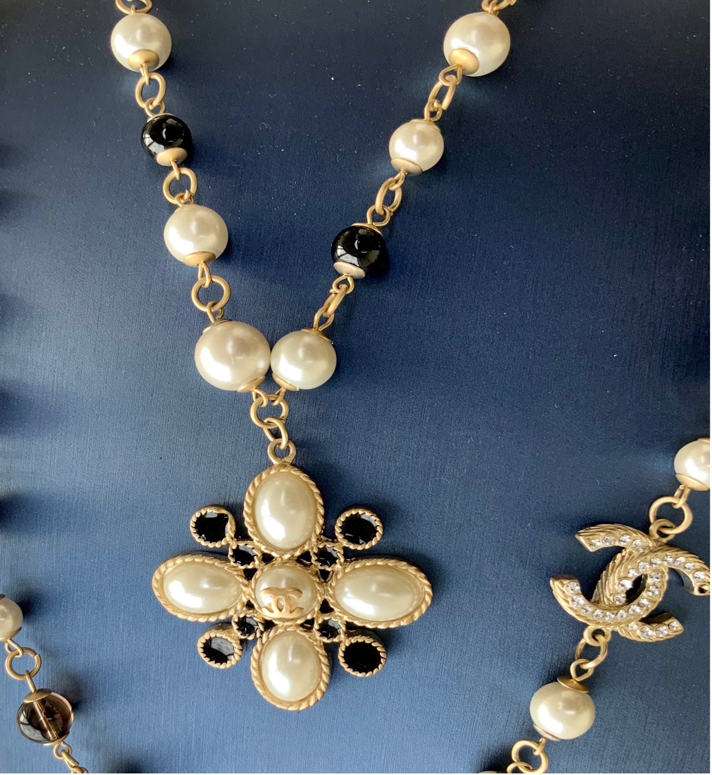 Collar Sautoir Preloved Rare Double Layered Pearl Crystal Stones Gran regalo para mujer