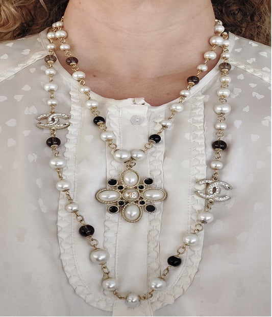 Sautoir-Halskette Preloved Rare Double Layered Pearl Crystal Stones Tolles Geschenk für Frauen