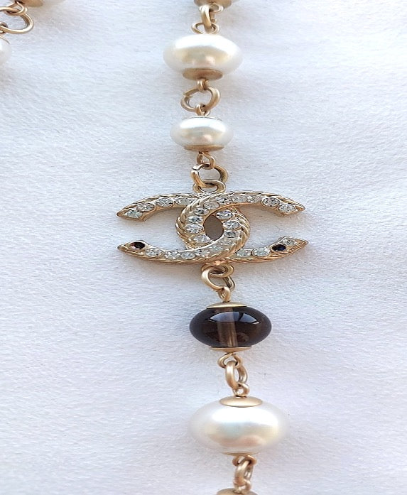Collar Sautoir Preloved Rare Double Layered Pearl Crystal Stones Gran regalo para mujer