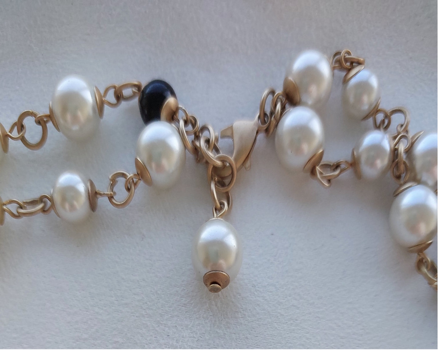 Collar Sautoir Preloved Rare Double Layered Pearl Crystal Stones Gran regalo para mujer
