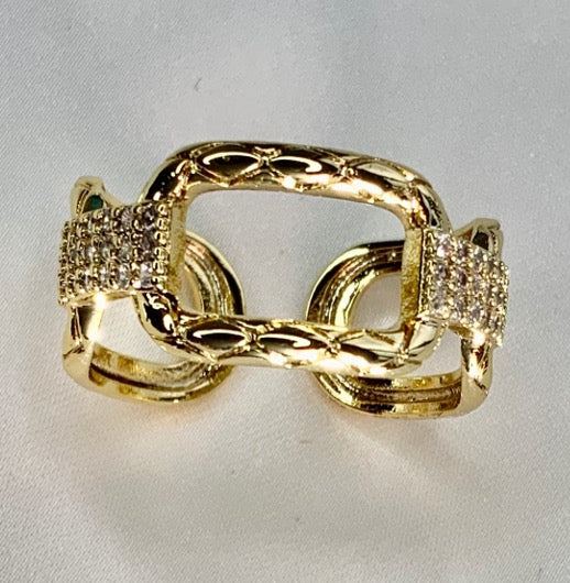 Bague Style Chaîne Or Couleur Zircon